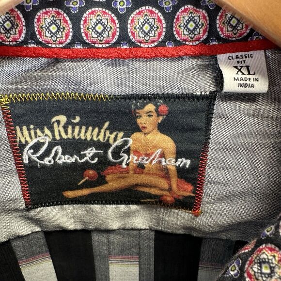 Robert Graham Miss Rumba Black Check Plaid Flip Contrast Cuff Shirt Size XL - Picture 5 of 11